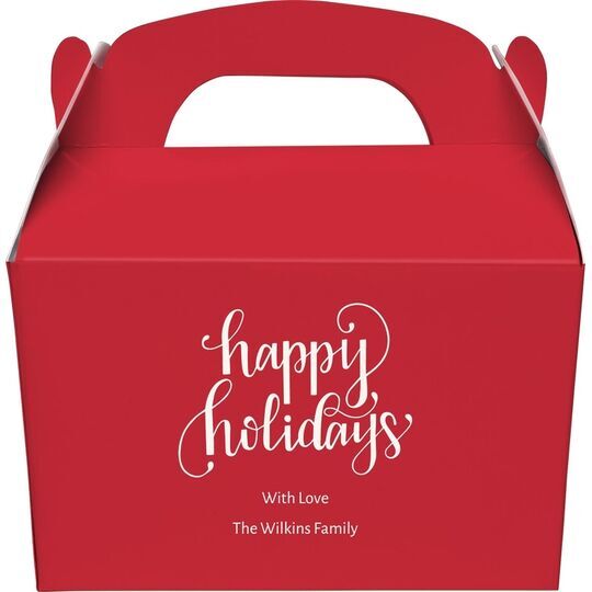Hand Lettered Happy Holidays Gable Favor Boxes
